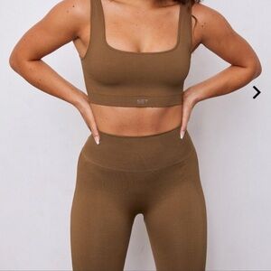Set Active Sculptflex Full Length Legging Square Bra Matching Penny Brown Medium